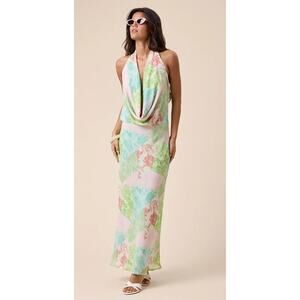 Sky to Moon Sundry Park Patchwork Print Halter Open Back Maxi Dress Size Medium